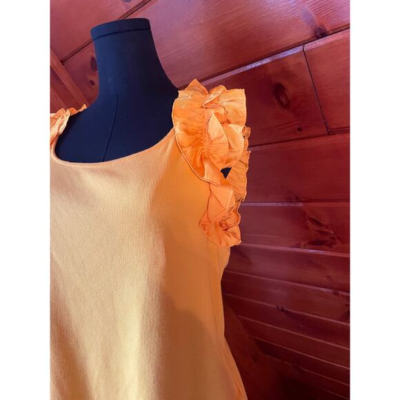 Cece Ruffle Sleeve Bright Yellow Ribbed Tank Top sz XL - Picture 3 of 8